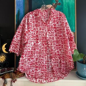 Vibrant Red and White Women's Blouse L